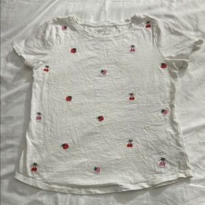 Talbots White Tee with Fruit Embroidery
